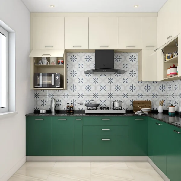forest-green-white-modern-l-shaped-kitchen-microwave-unit